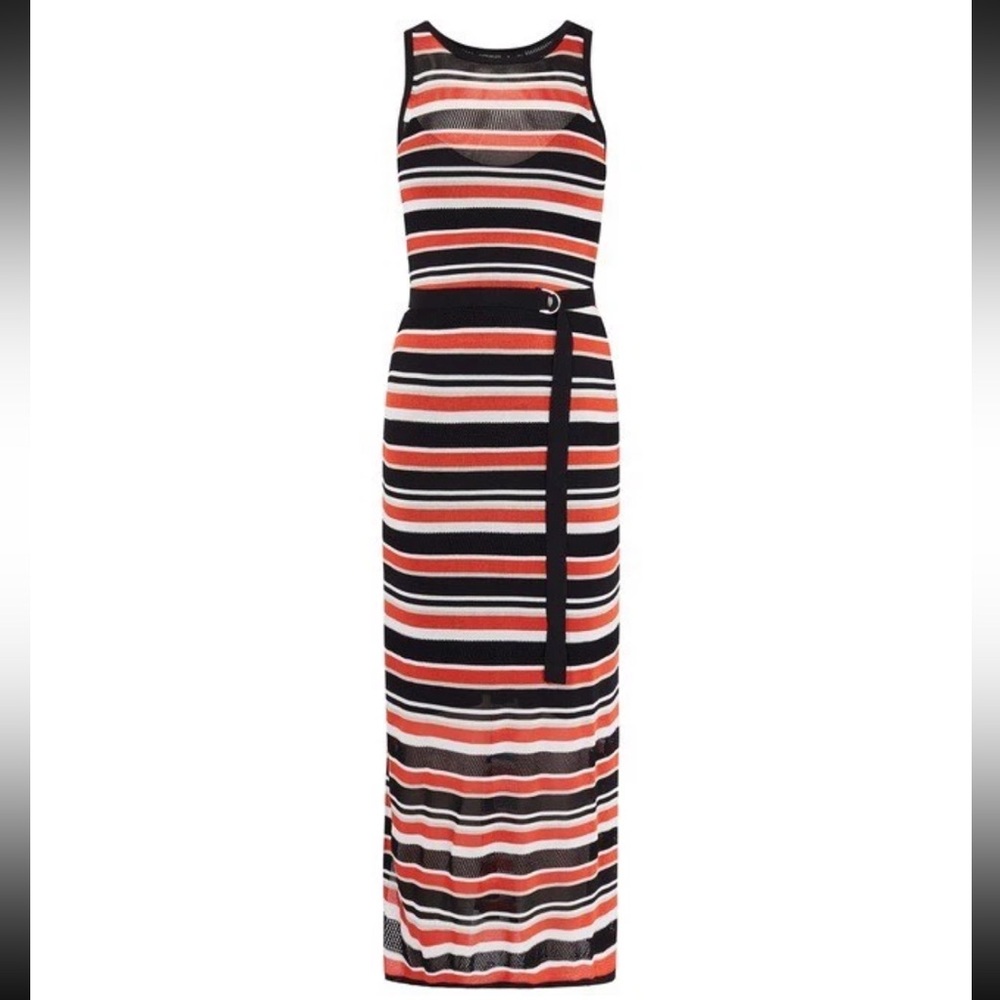 Karen Millen Black, Red, and White Striped Maxi Dress